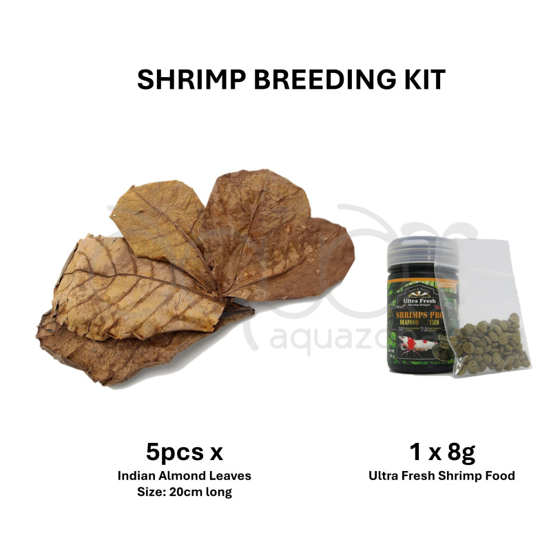 Shrimp Breeding Kit - 8g Ultra Fresh Shrimp Pro Food + 5pcs Indian Almond Leaves/Catappa - FREE POSTAGE