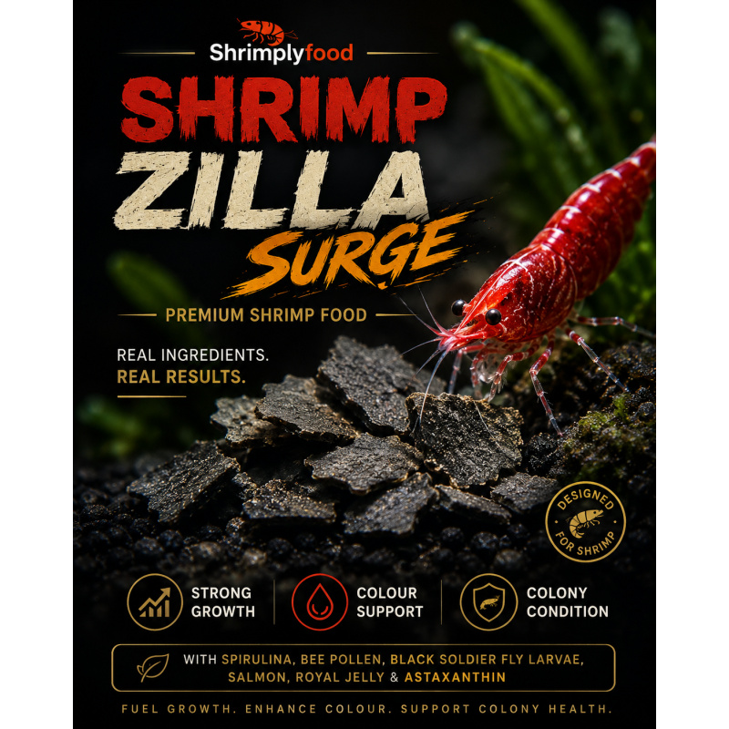 Shrimp Zilla Surge - Premium Highest Quality Shrimp Food. The best sourced ingredients, tailored for optimal health and vitality! 15 grams!